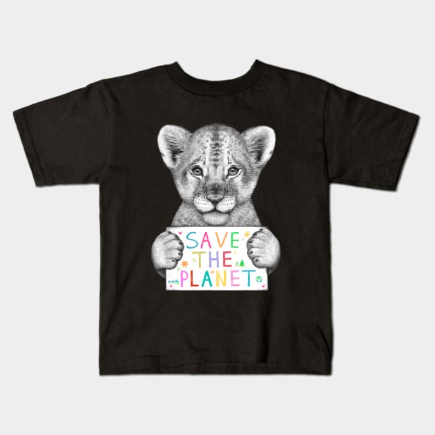 Lion cub save the planet Kids T-Shirt by kodamorkovkart